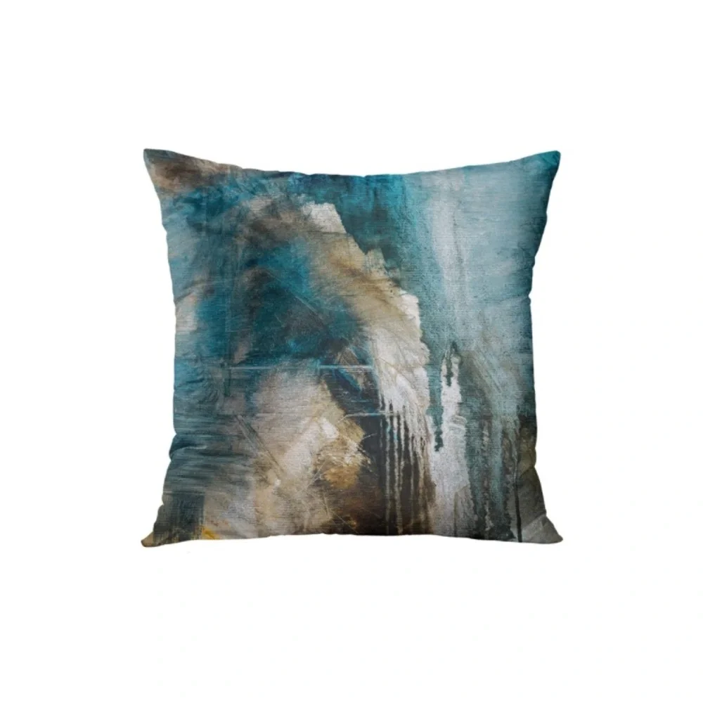 Luxury Home | Modern Teal & Brown Abstract Oil Painting Throw Pillow Covers